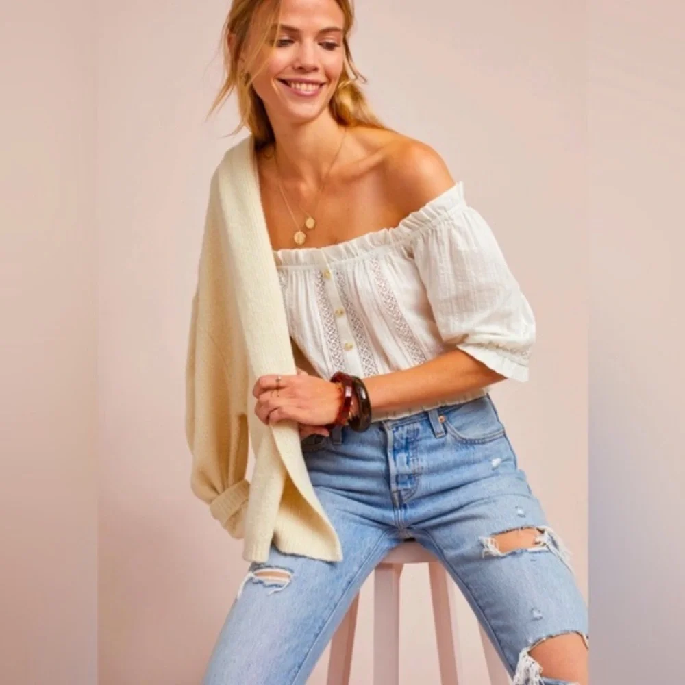 Nwt 14 Anthropologie Akemi + Kim white lace, elastic waist, off-shoulder - Picture 4 of 4
